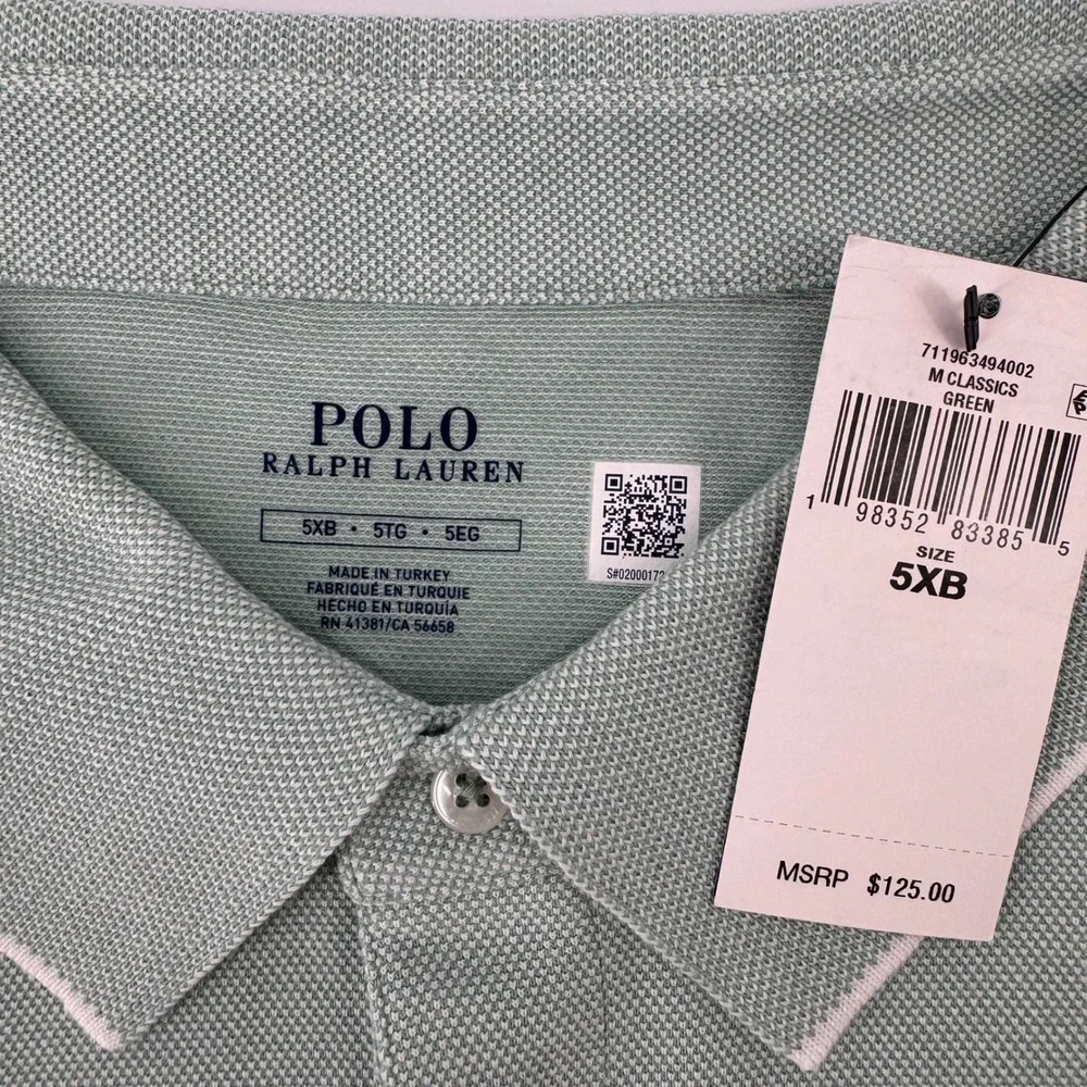 Polo Ralph Lauren Polo Shirt Men 5XB Green Tipped Trim Short Sleeve Pique